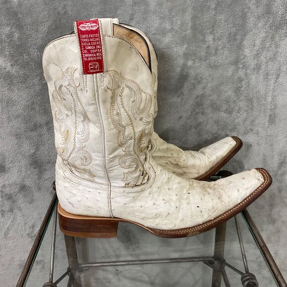 Luro LB Cowboy Boots Pointed J Toe Exotic Ostrich Leather men’s 8.5 White - Picture 5 of 7
